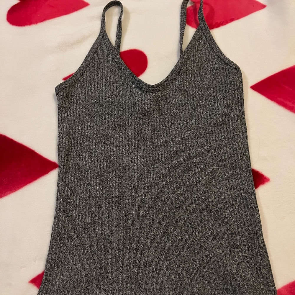 Gray Ribbed Knit Women's Tank Top